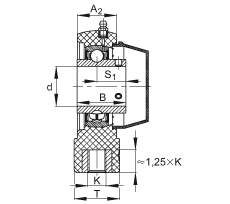 吊裝式軸承座單元 RHEY25-TV-VA, 塑料軸承座，內(nèi)圈帶平頭螺釘?shù)耐馇蛎媲蜉S承，耐腐蝕設(shè)計，R 型密封
