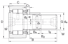 螺栓型滾輪 NUKRE40, 軸向引導(dǎo)，滿裝圓柱滾子，帶偏心擋圈，兩側(cè)迷宮密封