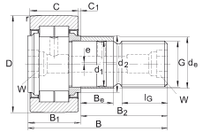 螺栓型滾輪 NUKRE62, 軸向引導(dǎo)，滿裝圓柱滾子，帶偏心擋圈，兩側(cè)迷宮密封