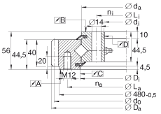 交叉滾子軸承 XSA140414-N, 標(biāo)準(zhǔn)系列 14， 外部的齒輪齒，兩側(cè)唇密封