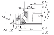 交叉滾子軸承 XSU140644, 標準系列 14， 無齒輪齒，兩側(cè)唇密封