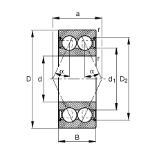 角接觸球軸承 3003-B-2Z-TVH, 雙列，雙側(cè)間隙密封，接觸角 α = 25°