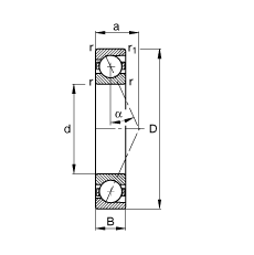 主軸軸承 B7218-E-T-P4S, 調(diào)節(jié)，成對或單元安裝，接觸角 α = 25°，限制公差