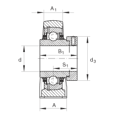 直立式軸承座單元 TASE30-N, 鑄鐵軸承座，帶偏心鎖圈的外球面球軸承，T 型密封