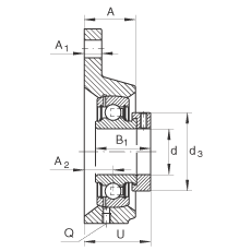 軸承座單元 PCFTR50, 帶三個螺栓孔的法蘭的軸承座單元，鑄鐵，偏心鎖圈，P型密封