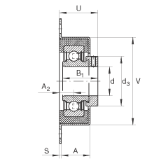 軸承座單元 RCSMF30, 帶兩個螺栓孔的法蘭的軸承座單元，鋼板，橡膠襯墊，偏心鎖圈，P型密封