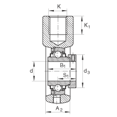 吊裝式軸承座單元 RHE25, 鑄鐵軸承座，帶偏心鎖圈的外球面球軸承，R 密封