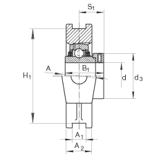 吊裝式軸承座單元 TTUE30, 鑄鐵軸承座，帶偏心鎖圈的外球面球軸承，T 型密封