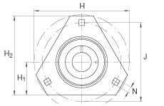 軸承座單元 RRTR30, 帶三個(gè)螺栓孔的法蘭的軸承座單元，沖壓鋼板，偏心鎖圈，R型密封