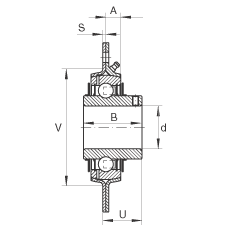 軸承座單元 RRY25-VA, 帶三個(gè)/四個(gè)螺栓孔的法蘭的軸承座單元，沖壓鋼板，內(nèi)圈帶平頭螺釘，R型密封， 耐腐蝕保護(hù)，無(wú)再潤(rùn)滑結(jié)構(gòu)