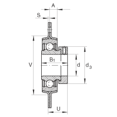軸承座單元 RA30, 帶三個(gè)/四個(gè)螺栓孔的法蘭的軸承座單元，沖壓鋼板，偏心鎖圈，P型密封