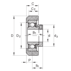 外球面球軸承 RCRA20/46-FA106, 帶橡膠插入件，偏心鎖圈定位， 兩側(cè) P 型密封