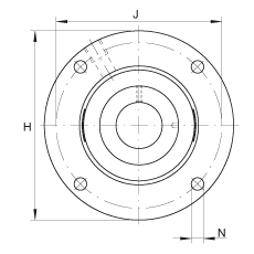 軸承座單元 RMEO80, 帶四個螺栓孔的法蘭的軸承座單元，鑄鐵，定心凸出物，偏心鎖圈，系列 63，R密封
