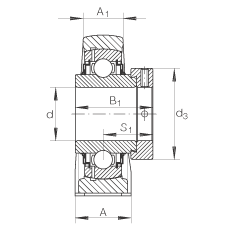 直立式軸承座單元 LASE50-N, 鑄鐵軸承座，帶偏心鎖圈的外球面球軸承，L 型密封