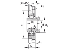 軸承座單元 RMEO80, 帶四個螺栓孔的法蘭的軸承座單元，鑄鐵，定心凸出物，偏心鎖圈，系列 63，R密封