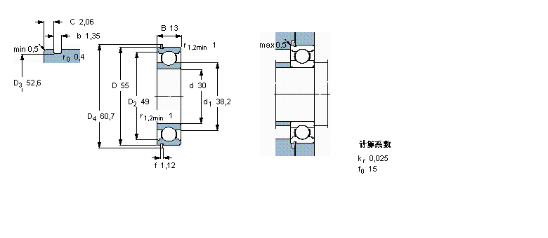 SKF 深溝球軸承, 單列，帶止動環(huán)槽, 無密封件6006NR樣本圖片