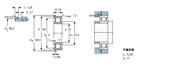 SKF 深溝球軸承, 單列，帶止動環(huán)槽, 無密封件6407N樣本圖片