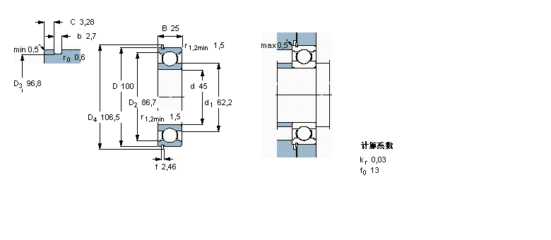 SKF 深溝球軸承, 單列，帶止動(dòng)環(huán)槽, 無(wú)密封件6309N樣本圖片