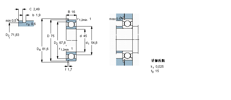 SKF 深溝球軸承, 單列，帶止動(dòng)環(huán)槽, 無(wú)密封件6009N樣本圖片