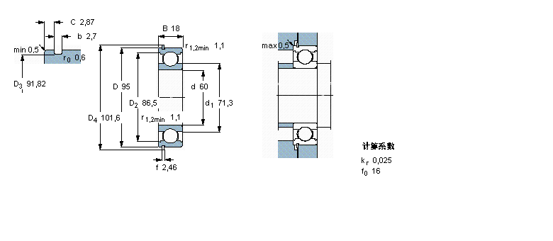 SKF 深溝球軸承, 單列，帶止動環(huán)槽, 無密封件6012N樣本圖片