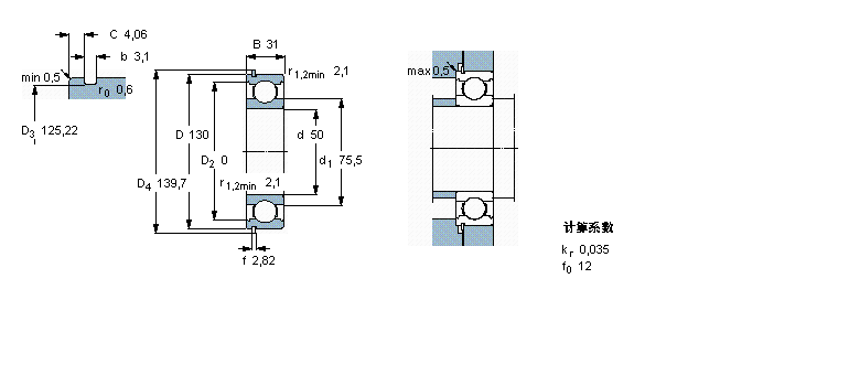 SKF 深溝球軸承, 單列，帶止動(dòng)環(huán)槽, 無密封件6410NR樣本圖片