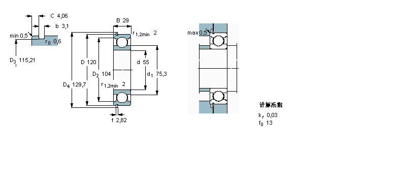 SKF 深溝球軸承, 單列，帶止動環(huán)槽, 無密封件6311NR樣本圖片