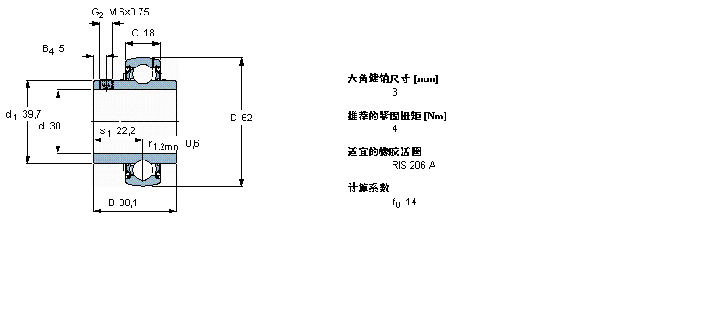 SKF Y-軸承, 帶平頭螺釘鎖定的, YAR 2-2FYAR206-2F樣本圖片
