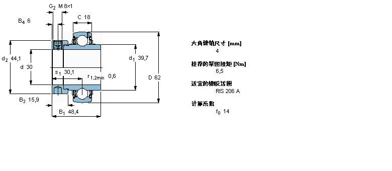 SKF Y-型立式軸承座單元, 沖壓鋼軸承座，偏心鎖緊定軸環(huán), 公制軸承YEL206-2F樣本圖片
