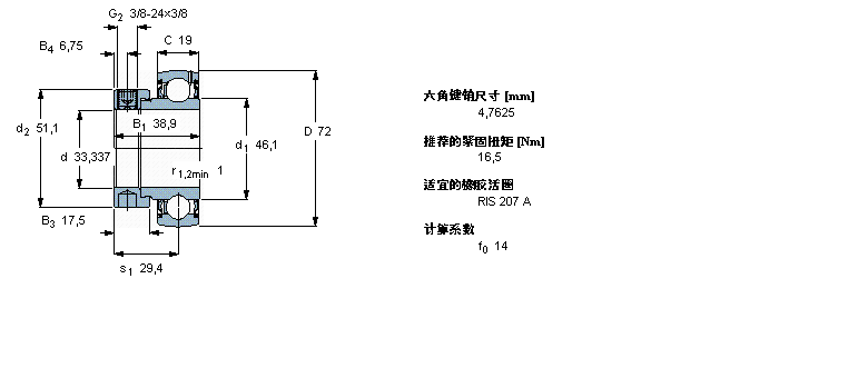 SKF Y-型立式軸承座單元, 沖壓鋼軸承座，偏心鎖緊定軸環(huán), 英制軸承YET207-105樣本圖片