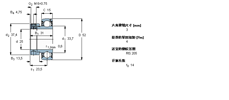 SKF Y-軸承, 含Solid OilYET205/W64樣本圖片