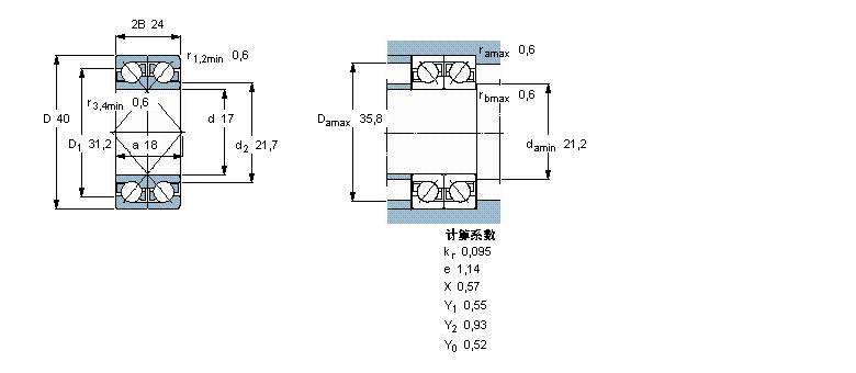 SKF 角接觸球軸承, 單列，用于配對安裝, 面對面配對2×7203BEGAP樣本圖片