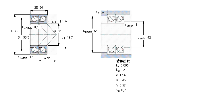 SKF 角接觸球軸承, 單列，用于配對(duì)安裝, 面對(duì)面配對(duì)2×7207BECBY樣本圖片