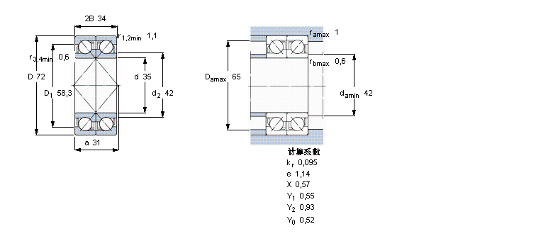 SKF 角接觸球軸承, 單列，用于配對安裝, 面對面配對2×7207BEGBY樣本圖片