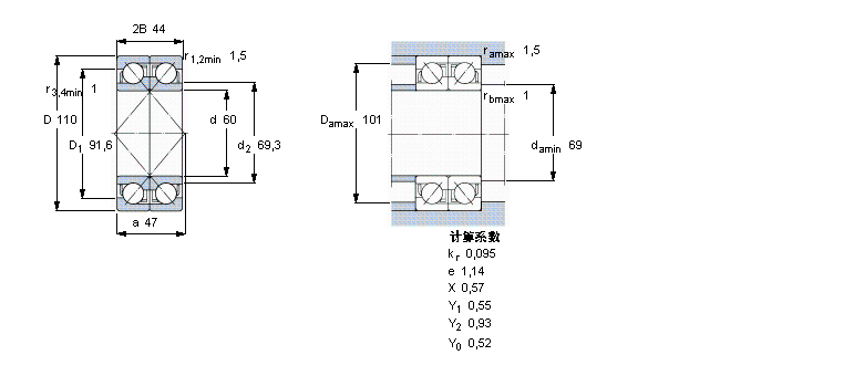 SKF 角接觸球軸承, 單列，用于配對(duì)安裝, 面對(duì)面配對(duì)2×7212BECBY樣本圖片