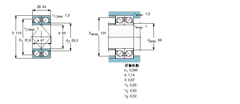 SKF 角接觸球軸承, 單列，用于配對(duì)安裝, 面對(duì)面配對(duì)2×7212BEGAM樣本圖片