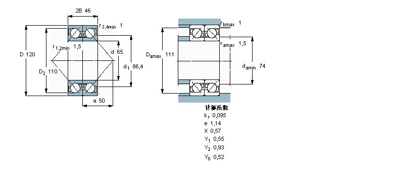 SKF 角接觸球軸承, 單列，用于配對(duì)安裝, 背對(duì)背配對(duì)2×7213BECBP樣本圖片