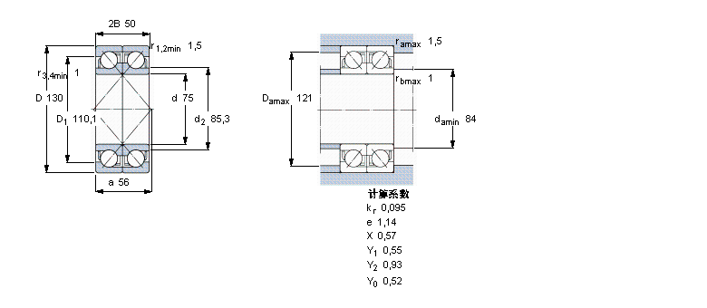 SKF 角接觸球軸承, 單列，用于配對(duì)安裝, 面對(duì)面配對(duì)2×7215BECBJ樣本圖片