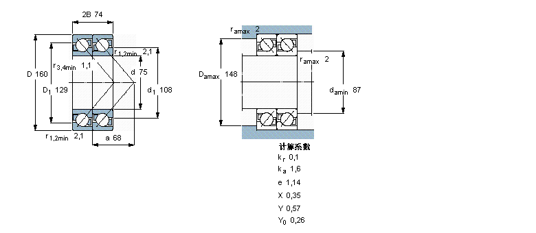 SKF 角接觸球軸承, 單列，用于配對安裝, 前后配對2×7315BEGBP樣本圖片