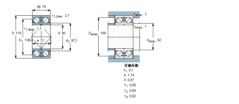 SKF 角接觸球軸承, 單列，用于配對(duì)安裝, 面對(duì)面配對(duì)2×7316BEGAM樣本圖片