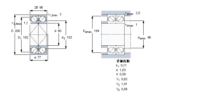 SKF 角接觸球軸承, 單列，用于配對安裝, 面對面配對2×7416CBM樣本圖片