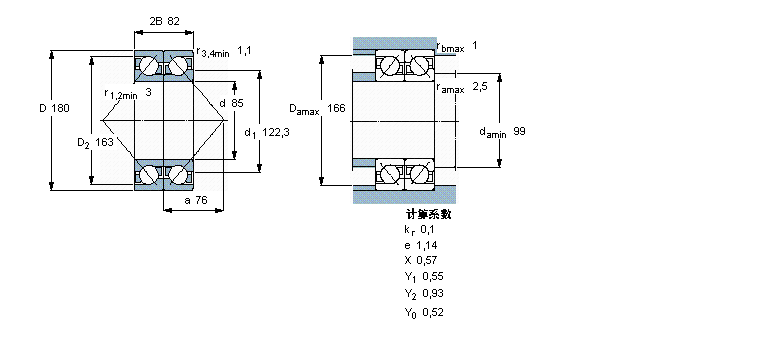 SKF 角接觸球軸承, 單列，用于配對(duì)安裝, 背對(duì)背配對(duì)2×7317BECBF樣本圖片
