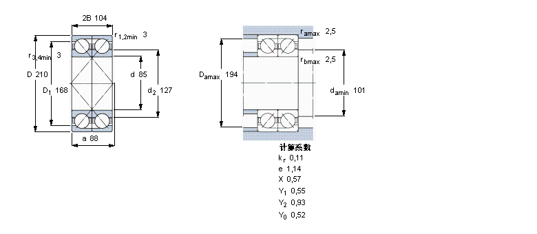 SKF 角接觸球軸承, 單列，用于配對(duì)安裝, 面對(duì)面配對(duì)2×7417BAGAMC樣本圖片