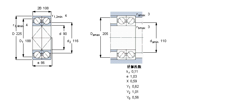 SKF 角接觸球軸承, 單列，用于配對(duì)安裝, 面對(duì)面配對(duì)2×7418GBM樣本圖片