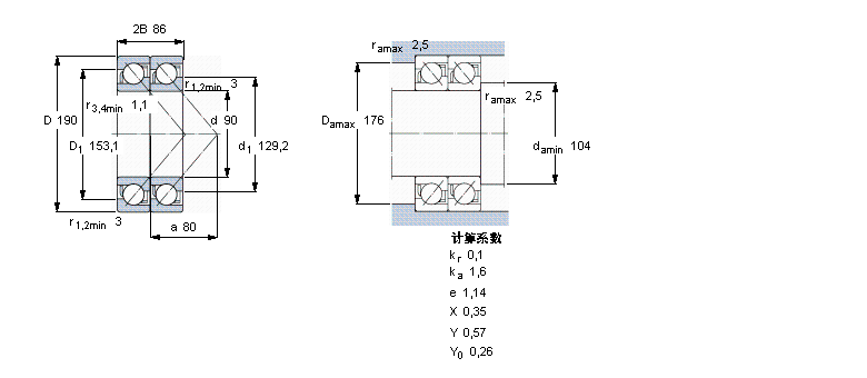 SKF 角接觸球軸承, 單列，用于配對安裝, 前后配對2×7318BEGAY樣本圖片