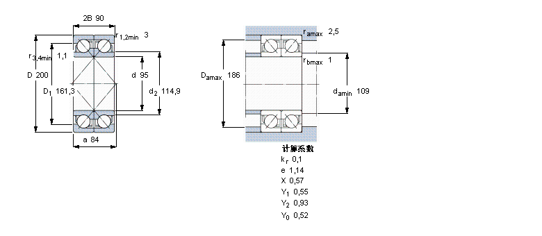 SKF 角接觸球軸承, 單列，用于配對安裝, 面對面配對2×7319BEGAY樣本圖片