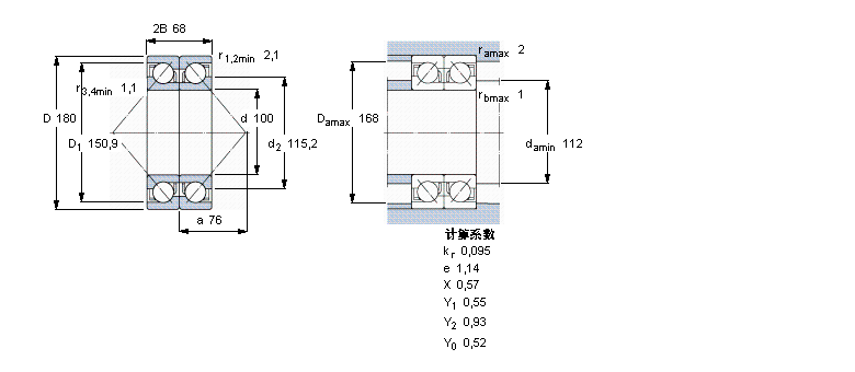 SKF 角接觸球軸承, 單列，用于配對(duì)安裝, 背對(duì)背配對(duì)2×7220BECBY樣本圖片