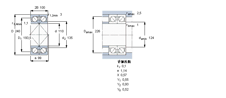 SKF 角接觸球軸承, 單列，用于配對安裝, 面對面配對2×7322BECBY樣本圖片