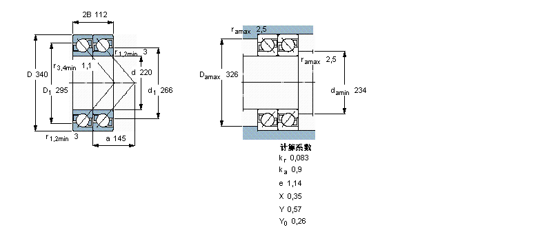 SKF 角接觸球軸承, 單列，用于配對安裝, 前后配對2×7044BGM樣本圖片