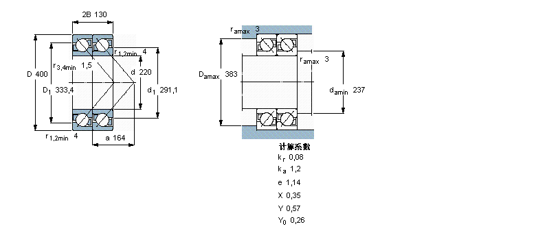 SKF 角接觸球軸承, 單列，用于配對安裝, 前后配對2×7244BCBM樣本圖片