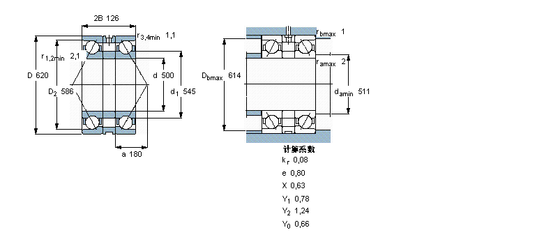 SKF 角接觸球軸承, 單列，用于配對安裝, 背對背配對BA2B309601A樣本圖片
